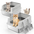2PACK Stainless Steel Litter Box, Extra Large Litter Boxes for Big Cats, XL Metal Cat Litter Box with Lid High Sides, Anti-Urine Leakage, Non-Sticky, Scoop Included