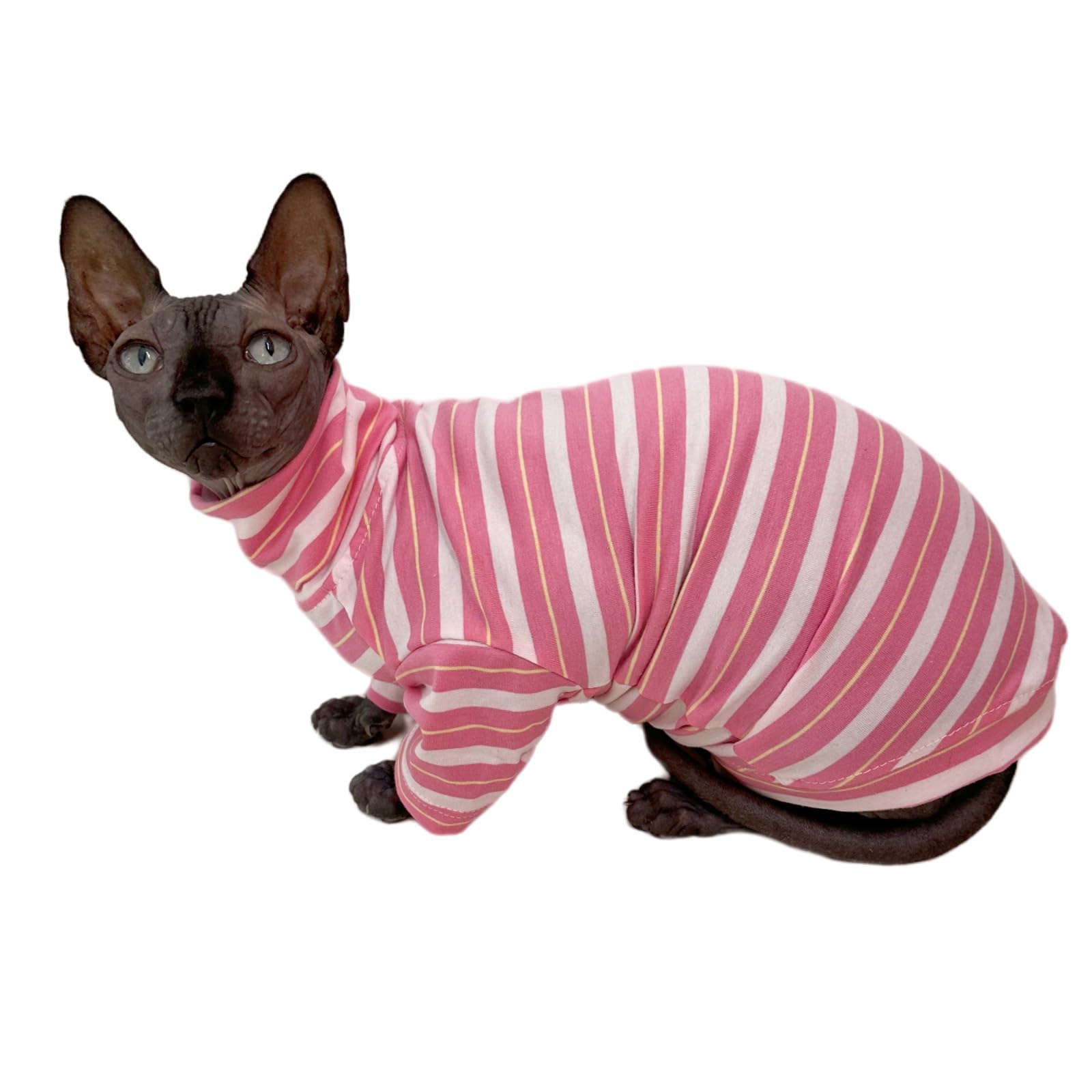 Vintage Stripes Sphynx Hairless Cats Turtleneck Shirt Cotton for Sphinx Cat