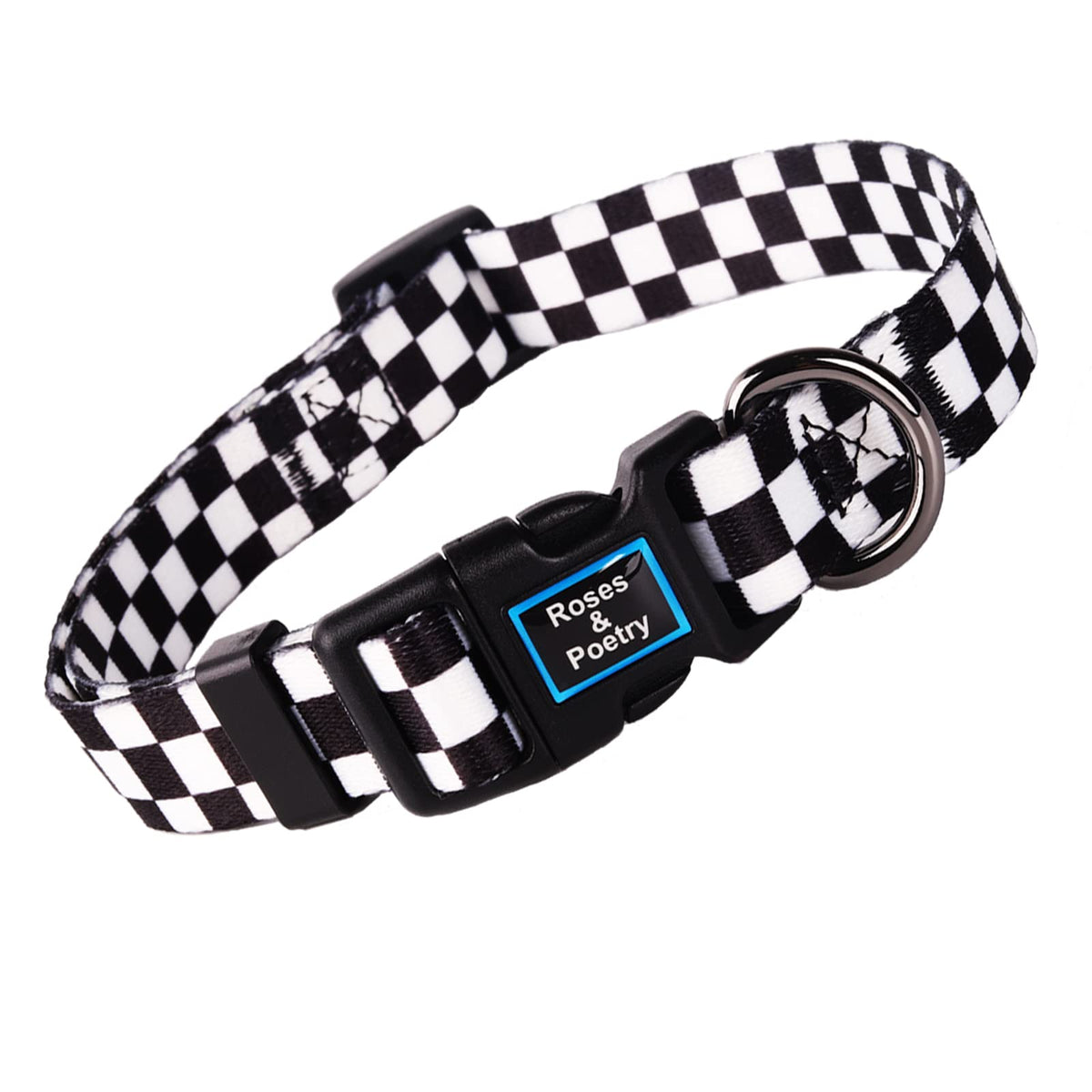 Roses&Poetry Dog Collar with Colourful Patterns, Adjustable Durable Puppy Collars for Small Medium Large Dogs (Black & White-L)