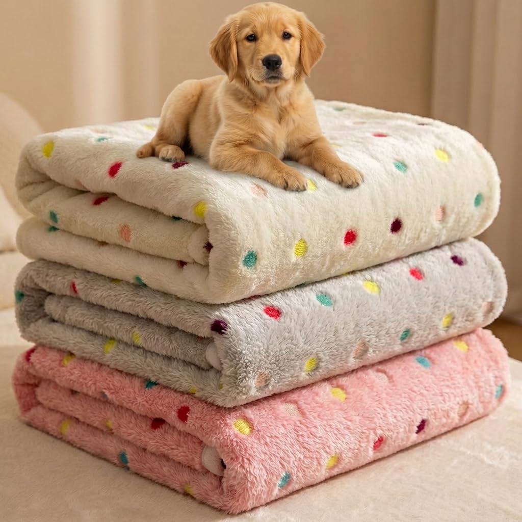 Dog Blankets for Medium Large Dogs, 3 Pack Dog Blanket Washable 30" x 20", Gifts Puppy Essentials, Fuzzy Soft Pet Mat Throw Cover for Kennel Crate Bed, Cat Blanket, Blankets for Dogs, Pet Blanket