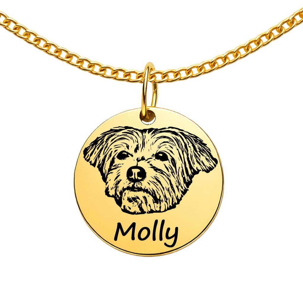Custom Pet Portrait Necklace with Photo & Name – Dog or Cat Memorial Jewelry for Women or Men, Personalized Engraved Round Disc for Cat Loss, Dog Moms & Animal Lovers, Birthday, Christmas, Mothers Day