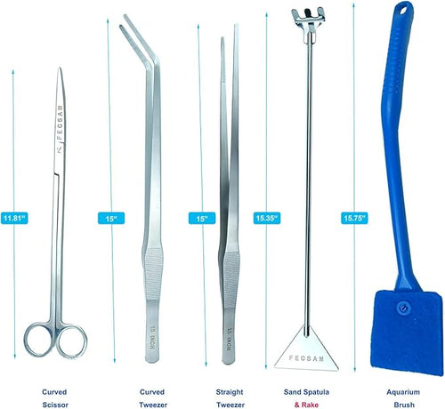 15 Inch Aquascaping Tools Kit - Tweezers Scissor Algae Scraper Rake Spatula