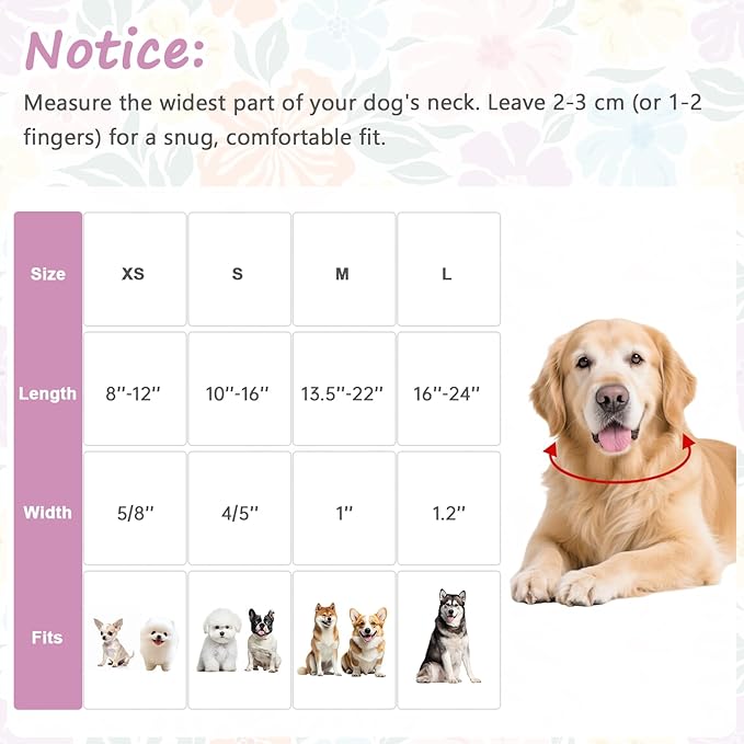 Astdogio Cotton Dog Collar with Colorful Flowers for Spring Summer, Adjustable Puppy Dog Collars for Small Medium Large Dogs, Cute Girl Boy Dog Collar Ideal for Gifts,Pet Accessory,S