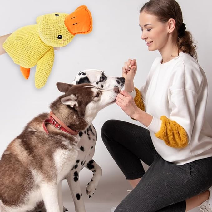 2025 Upgraded Dog Toys, New Durable Calming Duck Toys, Dog Toys for Aggressive Chewers with Soft Squeaker, Fun for Indoor Puppies and Senior Pups (Yellow, L-11.4 * 13.5in)