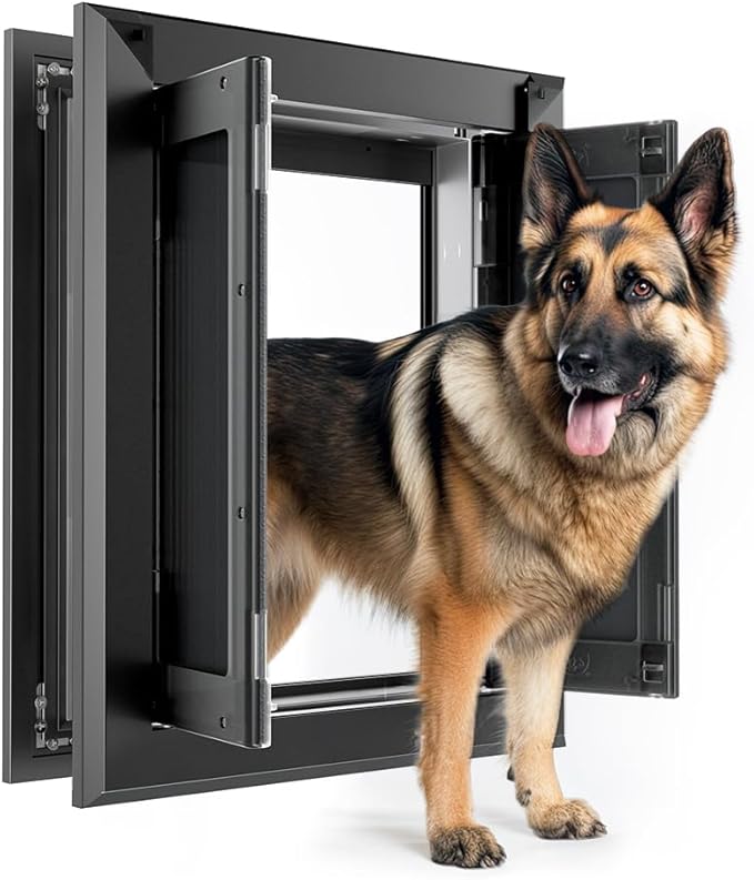 Aluminum Large Dog Door for Medium Large Dogs Up to 110 LBS, Black