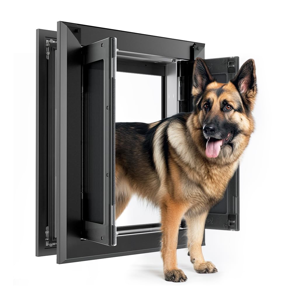 Aluminum Large Dog Door for Medium Large Dogs Up to 110 LBS, Black