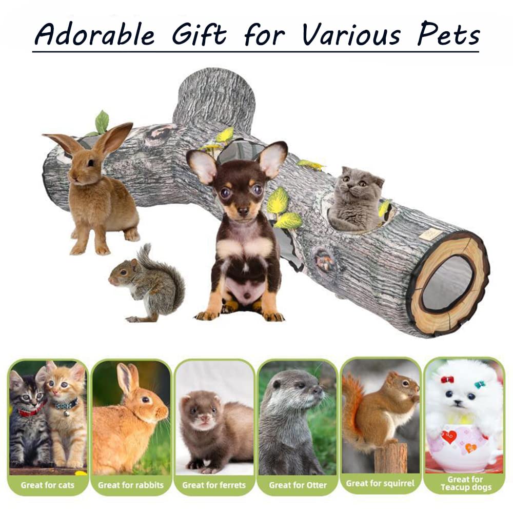 AMYESE Cat Tunnels for Indoor Cats - Interactive Tree Trunk Cat Activity Play Tunnels with Peek Holes, Collapsible Pet Tube Puzzle Hunt Chase Training Center Toys for Kitten, Ferret, Small Animals
