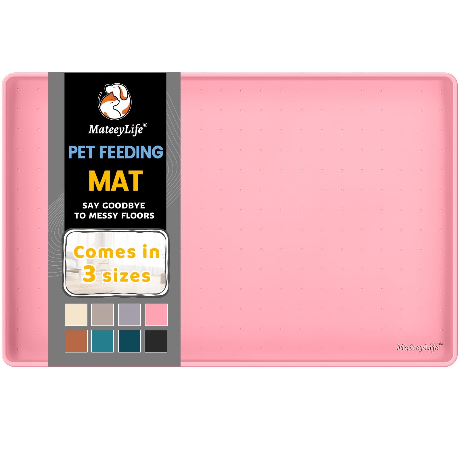 MateeyLife Silicone Cat & Dog Food Mat for Floors Waterproof, Anti-Slip Dog Bowl Mats for Food and Water, Pet Feeding Mats with Lip to Prevent Spills, Pet Placemat for Messy Drinkers to Protect Floors