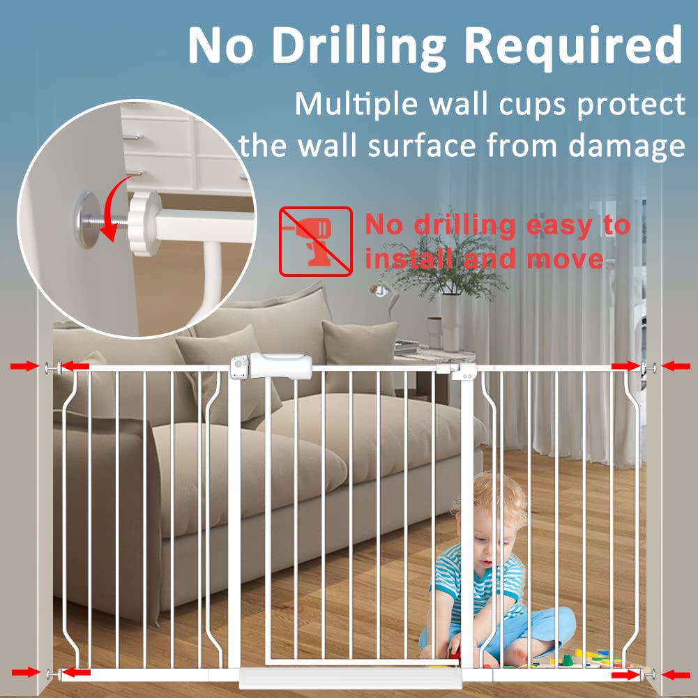 Extra Wide Baby Gates 48-53 Inch Child Dog Pet Gate Indoor Adjustable Safety Child Gates for House Doorway Stairs Banister Walk Through Doggie White