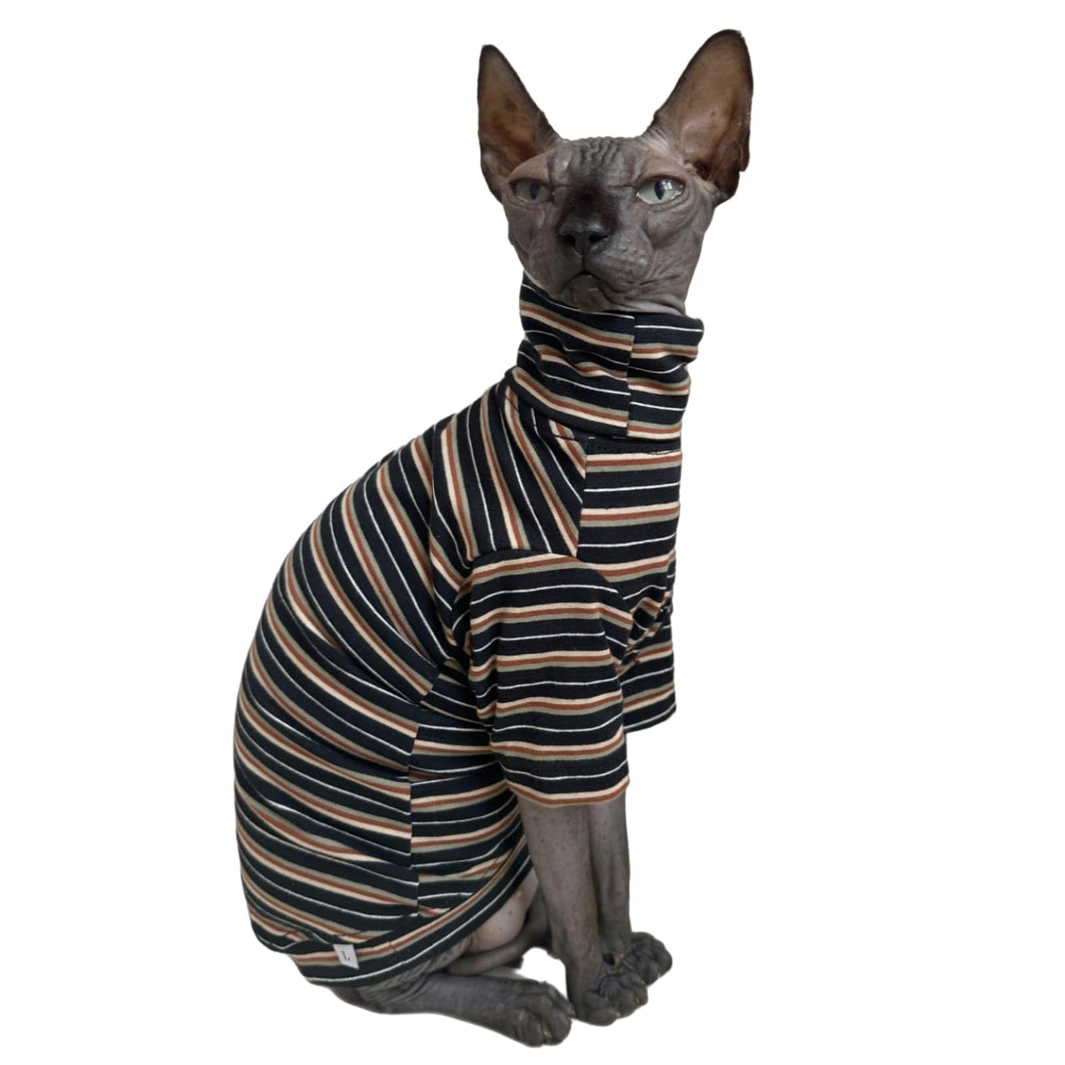 Vintage Stripes Sphynx Hairless Cats Turtleneck Shirt Cotton for Sphinx Cat