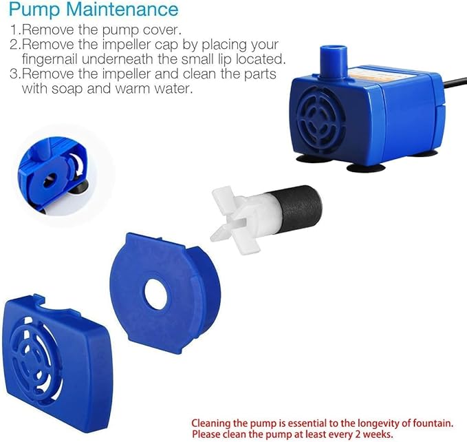 Happypapa Pet Fountain Pump Replacement Cat Water Fountain Pump Replacement for Flower Fountain Automatic Pet Water Dispenser Replacement Pump Come with Adapter