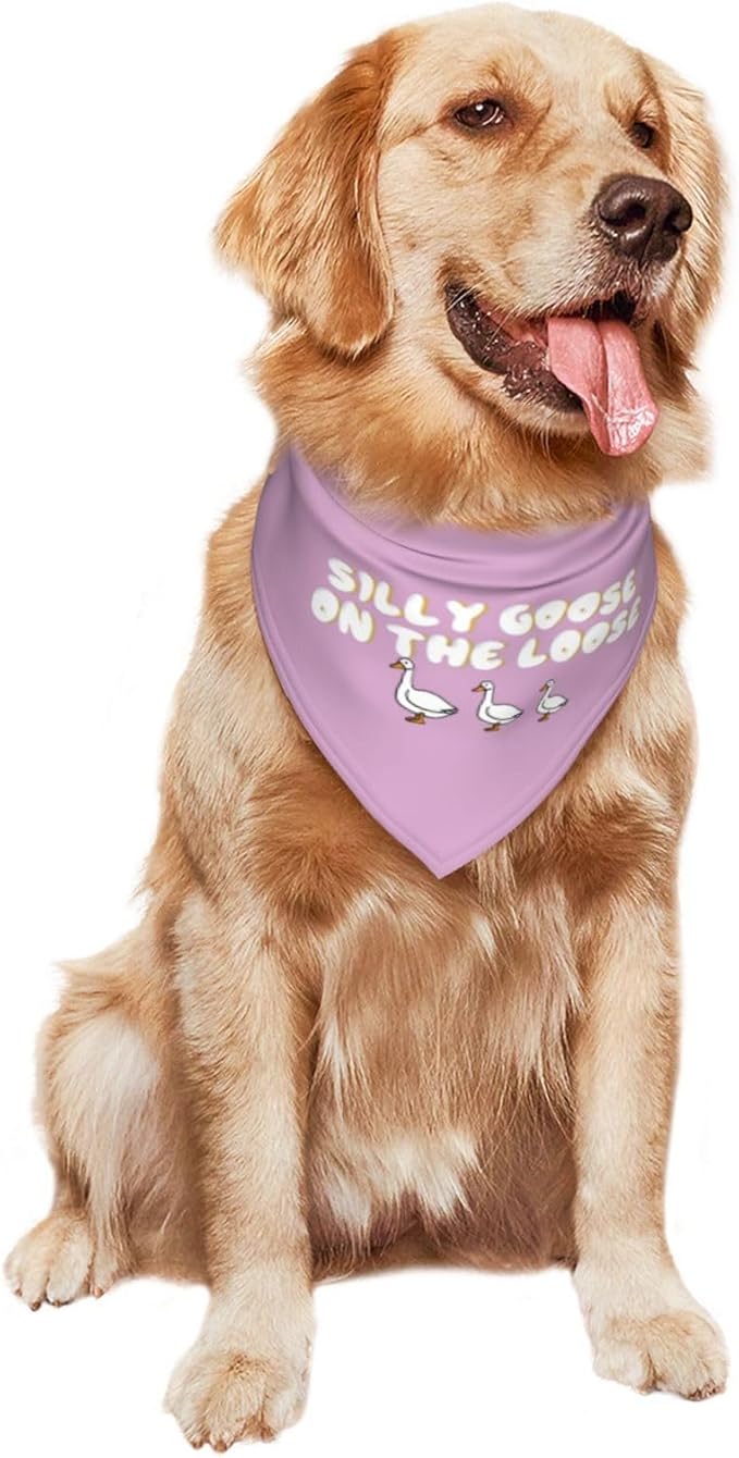 Silly Goose on The Loose Triangle Dog Bandana,Summer Bandana Funny Triangle Dogs Scarf Handkerchief Soft Adjustable Puppy Bandanas (Pink Purple)