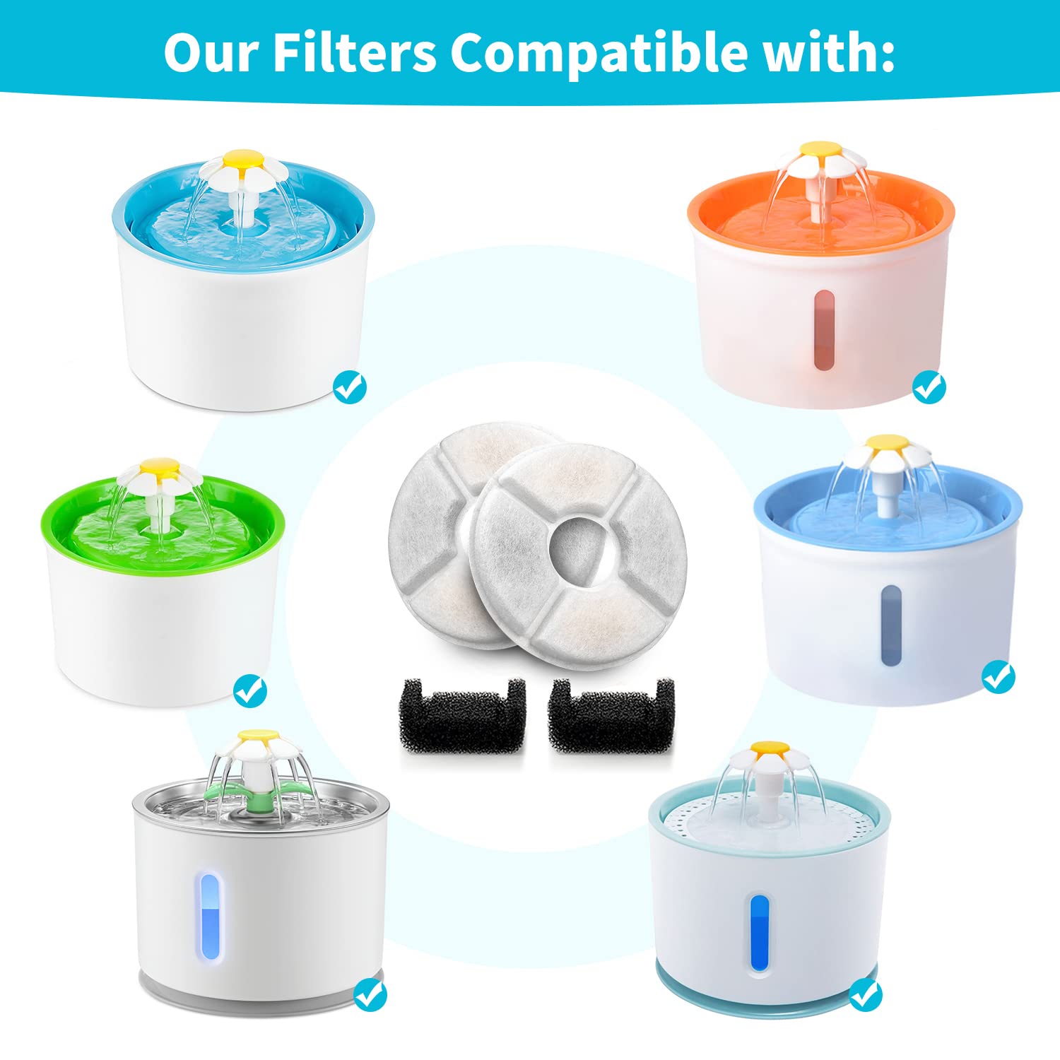 Cat Water Fountain Stainless Steel Lid 81oz/2.4L-8 Filters & 4 Sponges