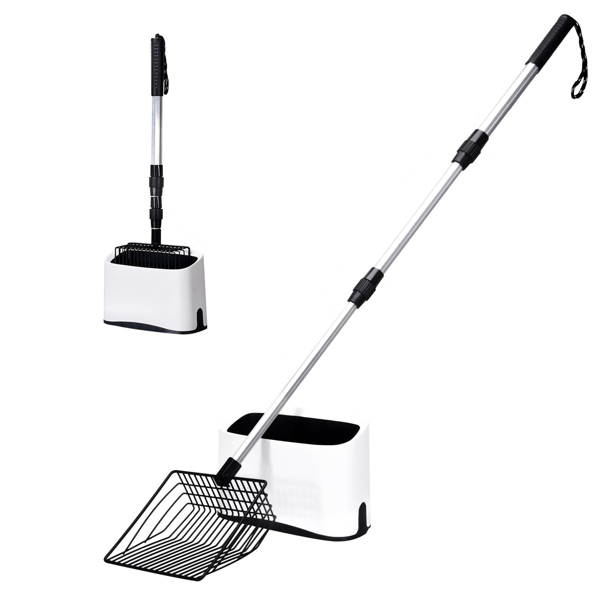 Cat Litter Scoop with Holder 43" Metal Litter Scooper with Stainless Steel Long Handle, Large Kitty Box Scooper Heavy Duty Deep Shovel for Fast Sifting, Dog Waste Scooops for Outside Pet Poop