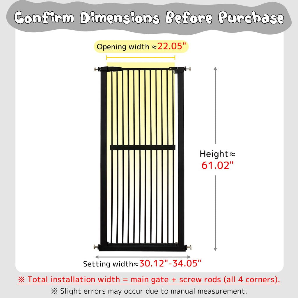 Lumizone 61.02" Extra Tall Pet Gate for Cat Dog 30.12"-34.05" Wide Black