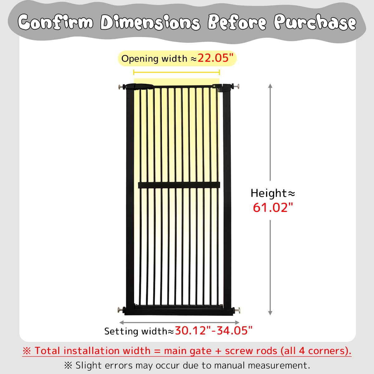 Lumizone 61.02" Extra Tall Pet Gate for Cat Dog 30.12"-34.05" Wide Black