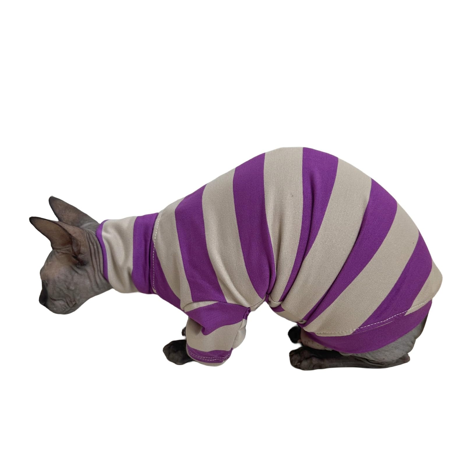 Vintage Stripes Sphynx Hairless Cats Turtleneck Shirt Cotton for Sphinx Cat