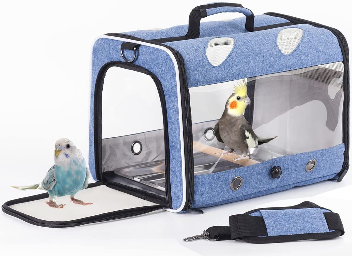 ORIZZP Portable Small Bird Travel Carrier Cage with Stand Perch, Bird Carrier to Carry Parakeet Budgies Parrot Cockatiel Conure Outdoor, Front Clear Window with Floral Printing
