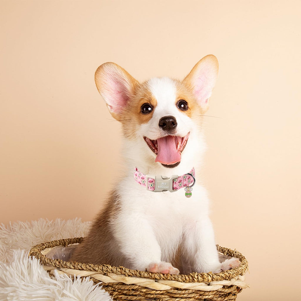 Babole Pet Easter Dog Collar for Small Dogs - Cowgirl Chick Easter Collars for Dogs, Pink Girl Dog Collar, Adjustable Spring Holiday Pet Collars with Quick Release Buckle S