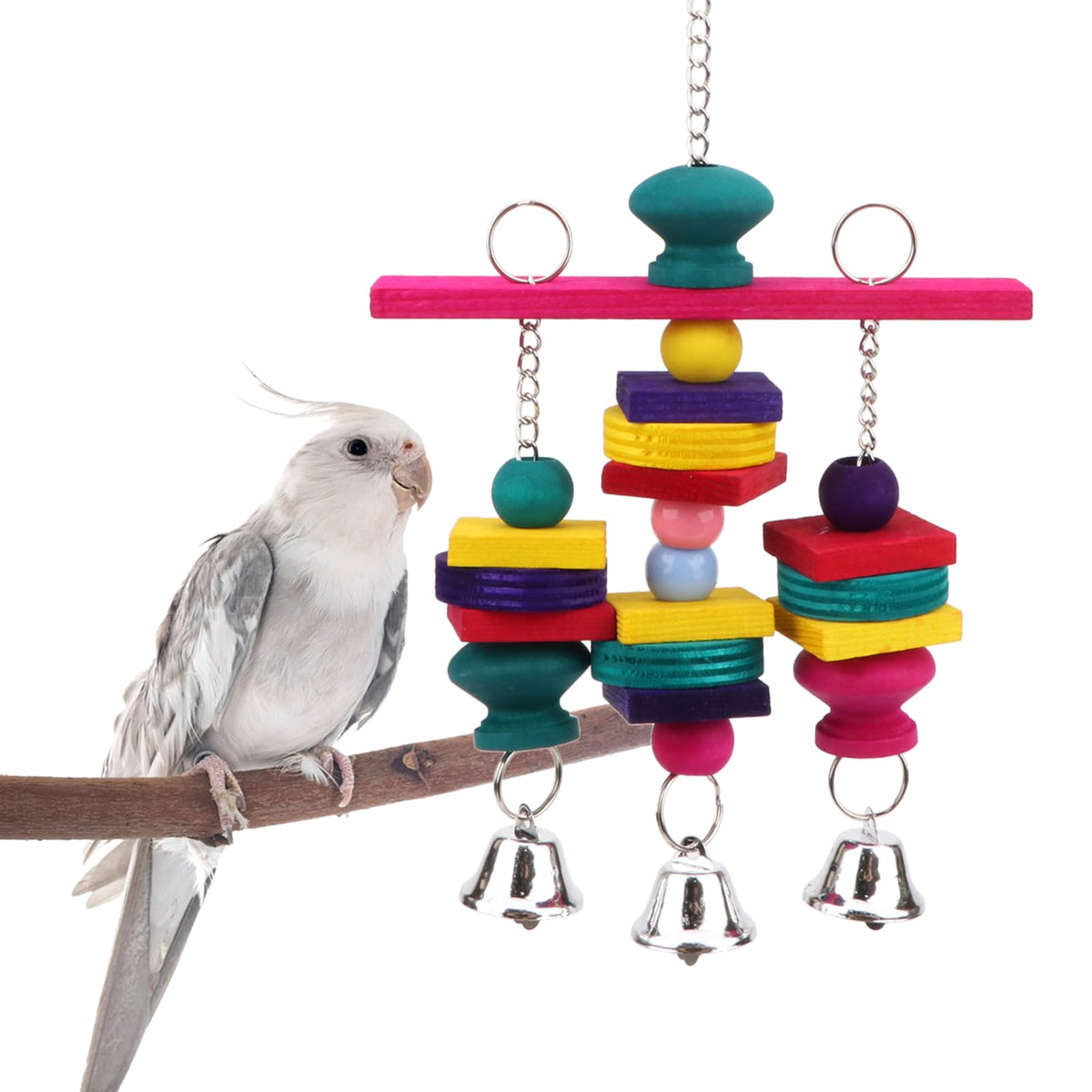 Hypeety Wooden Blocks Bird Chew Toys Natural Hanging Chewing Toy with Bells