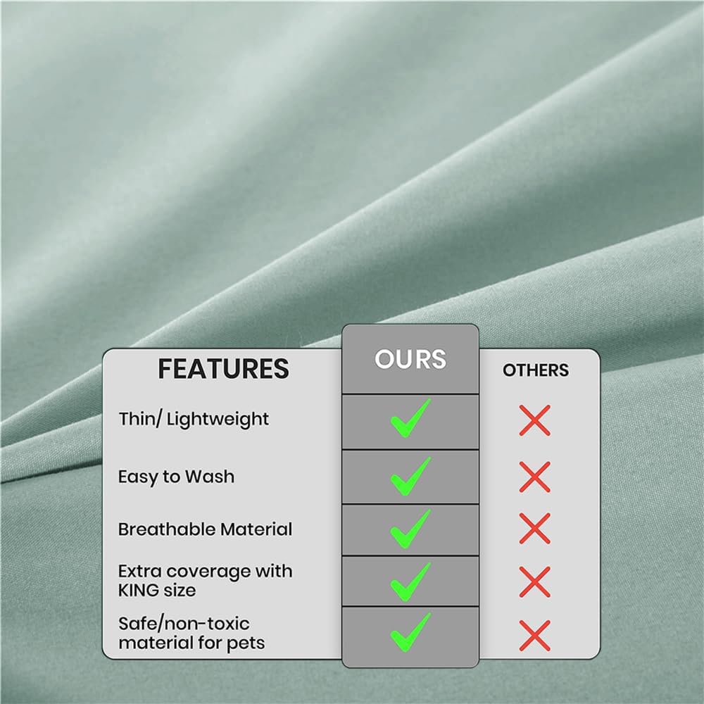 DUJUIKE Waterproof Bed Cover for Dog and Cats,Pet Hair Resistant Bed Sheet Cover, Protective Bed Liner Cover with 100% Waterproof Breathable Thin Fabric (Green, Super King 90 * 118 inch)