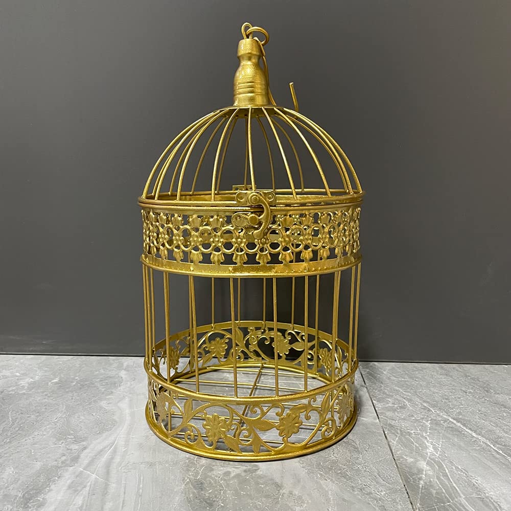 Round Birdcages Vintage Decorative Iron Bird cage Wedding Decor Flower cage Decor Props Hanging Flower Frame Bird cage decorCenterpieces Small Birds Wedding Party Indoor Ourdoor Decoration (White)