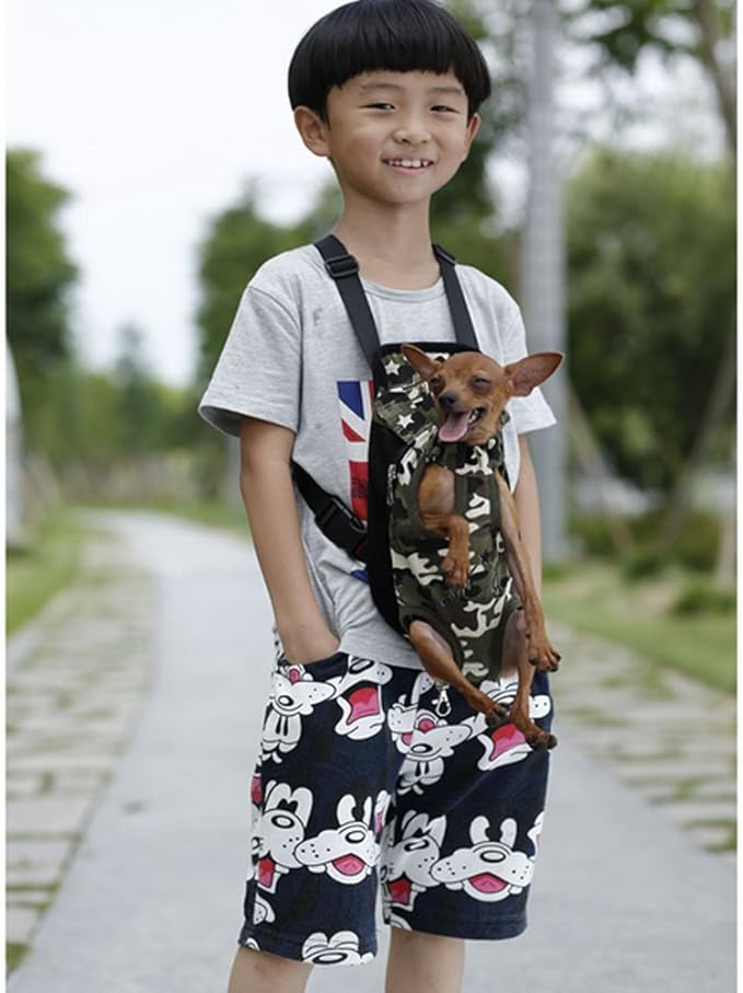 Pet Dog Puppy Cat Carrier Five Holes Backpack Double Shoulder Straps Canvas Cotton Front Chest Backpack Bag(Colourful, Small)