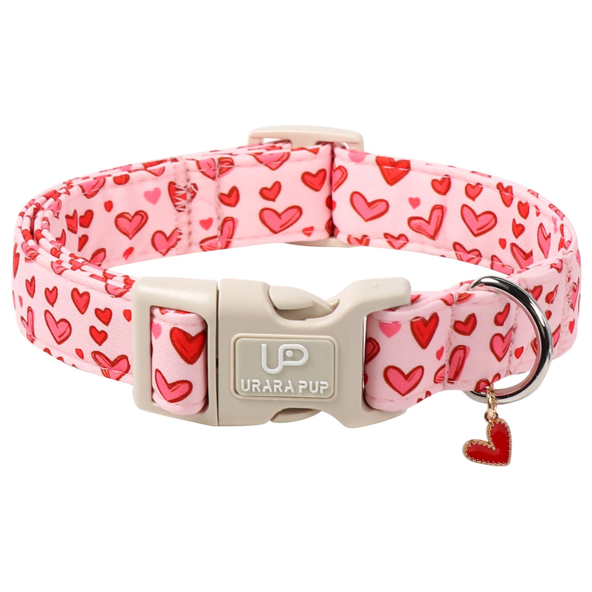 Valentine's Dog Collar, UP URARA PUP Pink Heart Adjustable Pet Collar with Bowknot Charm, Wedding Dog Accessories for Small Medium Large Dogs