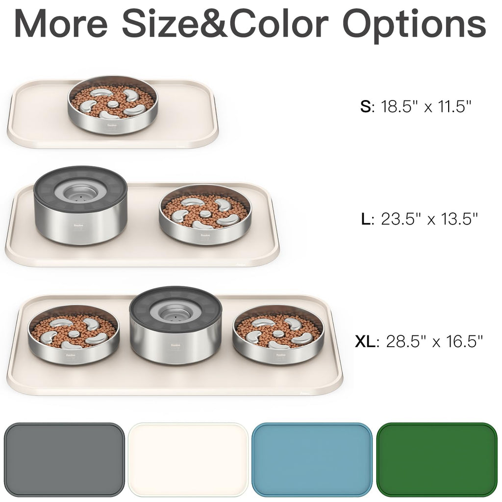 Feedoo Pet Feeding Mat [Warped Resistant Raised Edge], Water-Proof Silicone Placement for Food Water Bowls, Anti-Slip Base Protect Floor, BPA-Free&Dishwasher-Safe [28.5x16.5inch XL, Sand White]