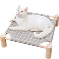 Pozico Elevated Cat Bed for Small Dogs & Cats – Raised Pet Hammock Bed, Wooden Frame Indoor Outdoor Dog Cot, Breathable Mesh Puppy Bed, Portable Cat Lounger – Grey Grid