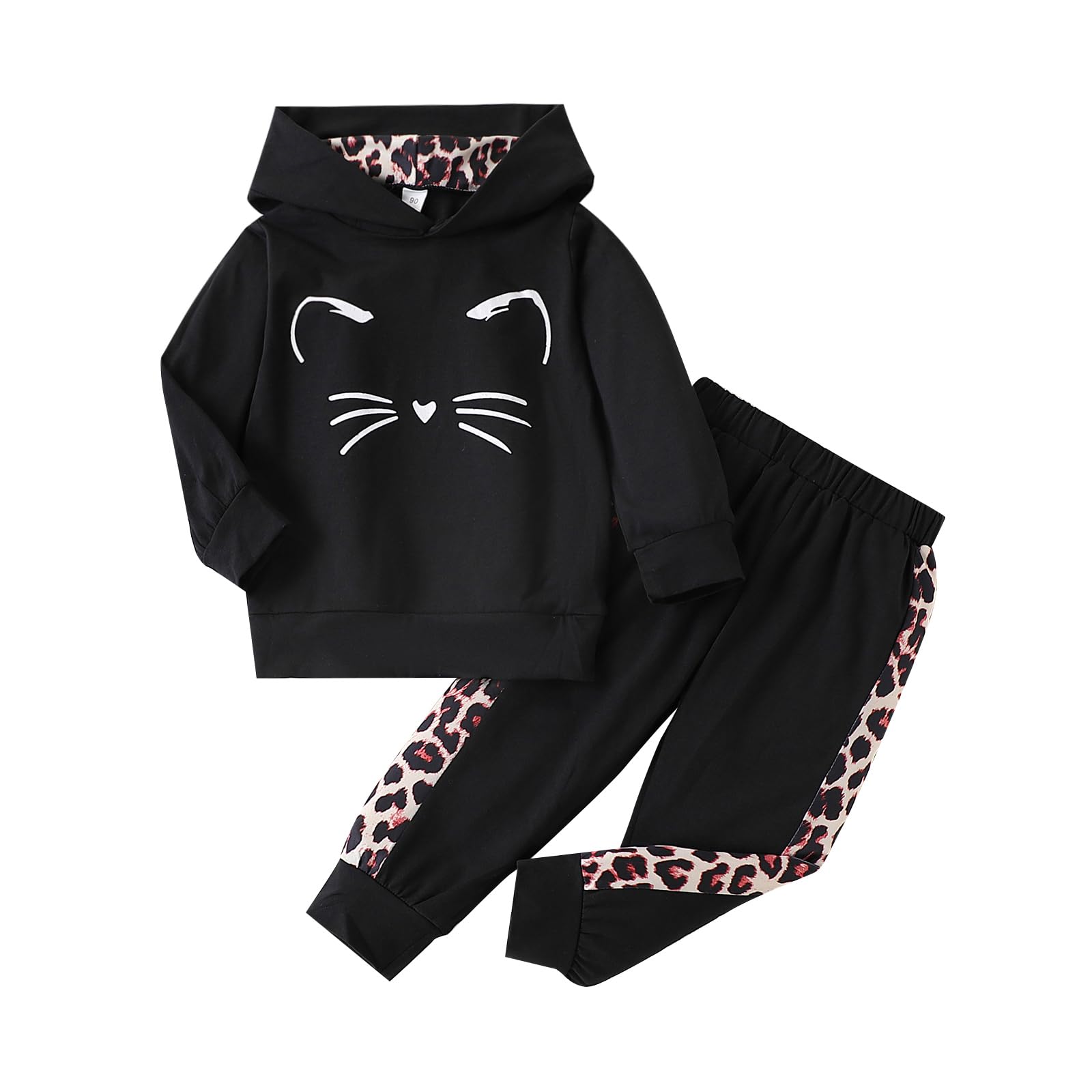 Axumity Kid Toddler Girl Clothes Long Sleeve Leopard Hooded Sweatshirt Top + Colorblock Pants 2PCS Cat Winter Outfit Set(Pink,7-8T)