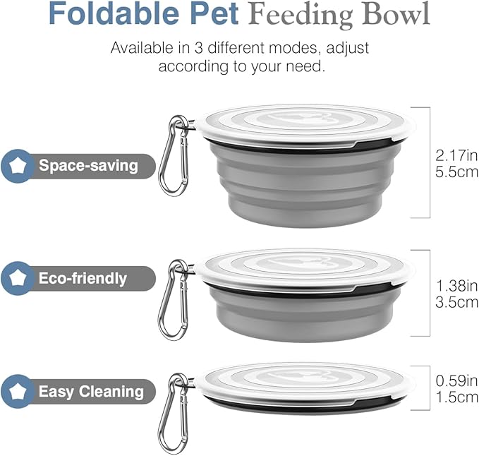 Pawaboo Collapsible Travel Dog Bowls 2 Pack with Lids&Carabiners Silicone