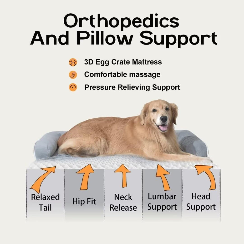 MEKIY Orthopedic Waterproof Jumbo Dog Bed with Bolster for Extra Large Dogs