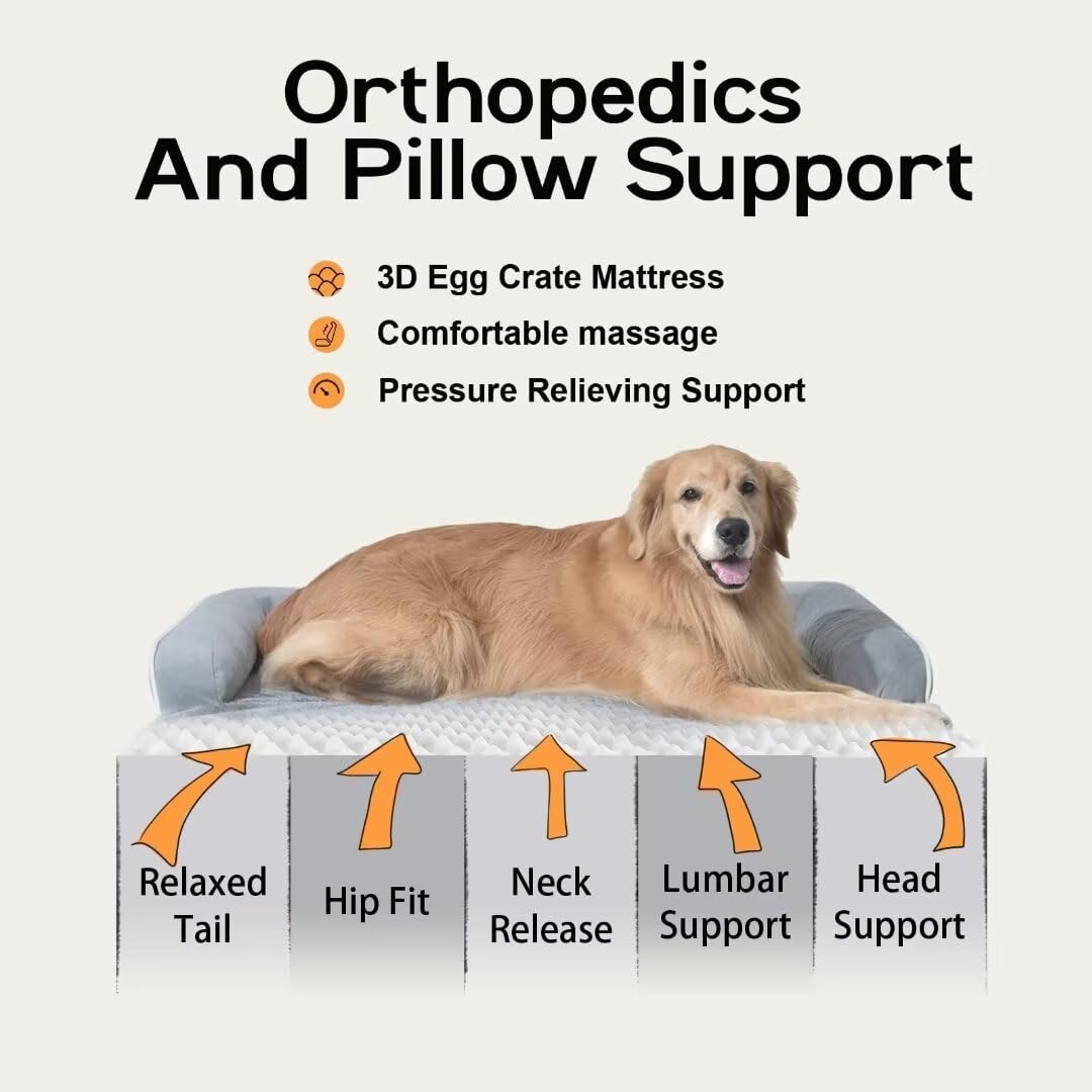 MEKIY Orthopedic Waterproof Jumbo Dog Bed with Bolster for Extra Large Dogs