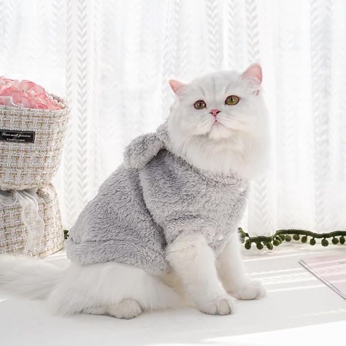 Selena Cat Bunny Ears Costume Cute Dog Kitten Hoodies Sweater Rabbit Ears Puppy Pet Apparel (Medium,Gray)