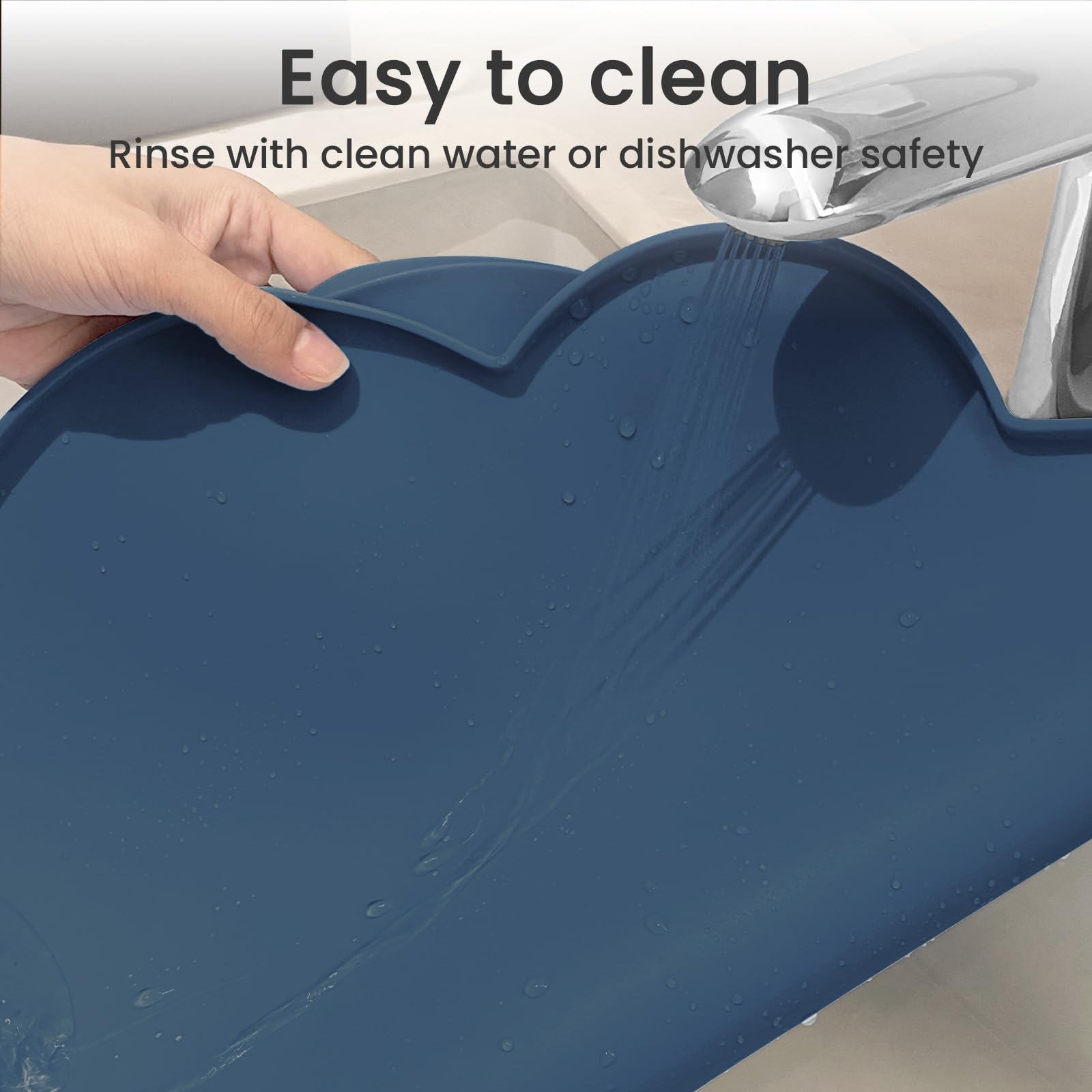 Ptlom Silicone Pet Feeding Mat for Dogs and Cats, High-Lips Pet Placemat Non-Slip Waterproof Bowl Mats Prevent Food and Water Overflow, Puppy Dish Tray Mat Suitable for Small Medium Large Pets, Navy