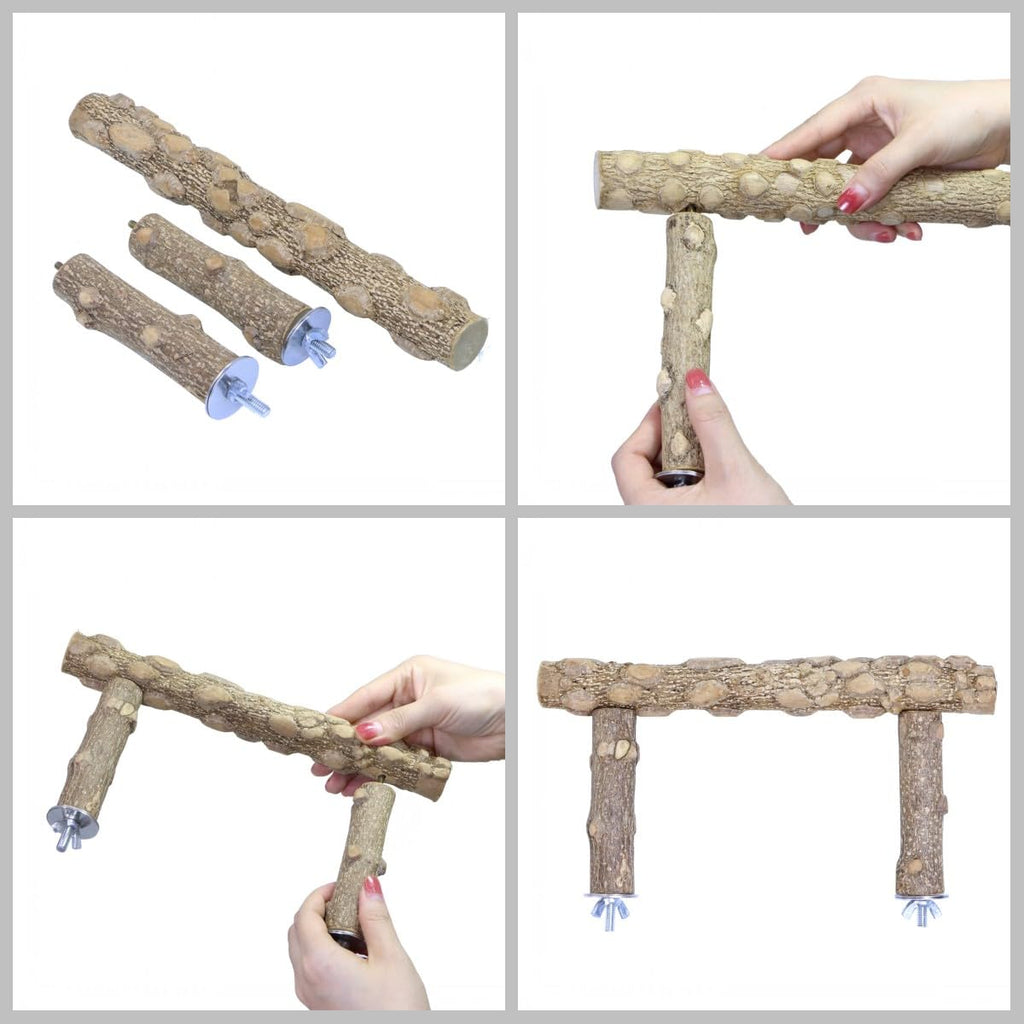 Bird Perch Stand,Natural Wood Cage Gym Toy Branch for Small Large Parrot