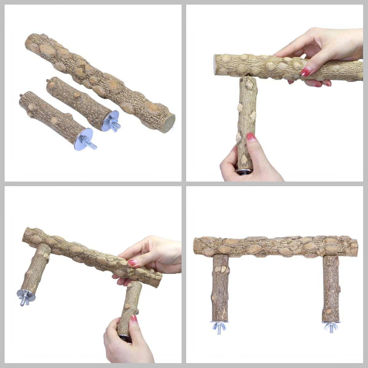 Bird Perch Stand,Natural Wood Cage Gym Toy Branch for Small Large Parrot