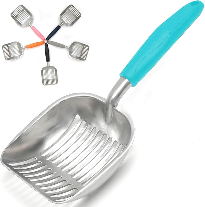 Frxat Cat Litter Scoop, Kitty Metal Scooper, Aluminum Alloy Sifter, Kitten Pooper Lifter, Deep Shovel, Long Handle, Poop Sifting, Durable, Heavy Duty, for Litter Box
