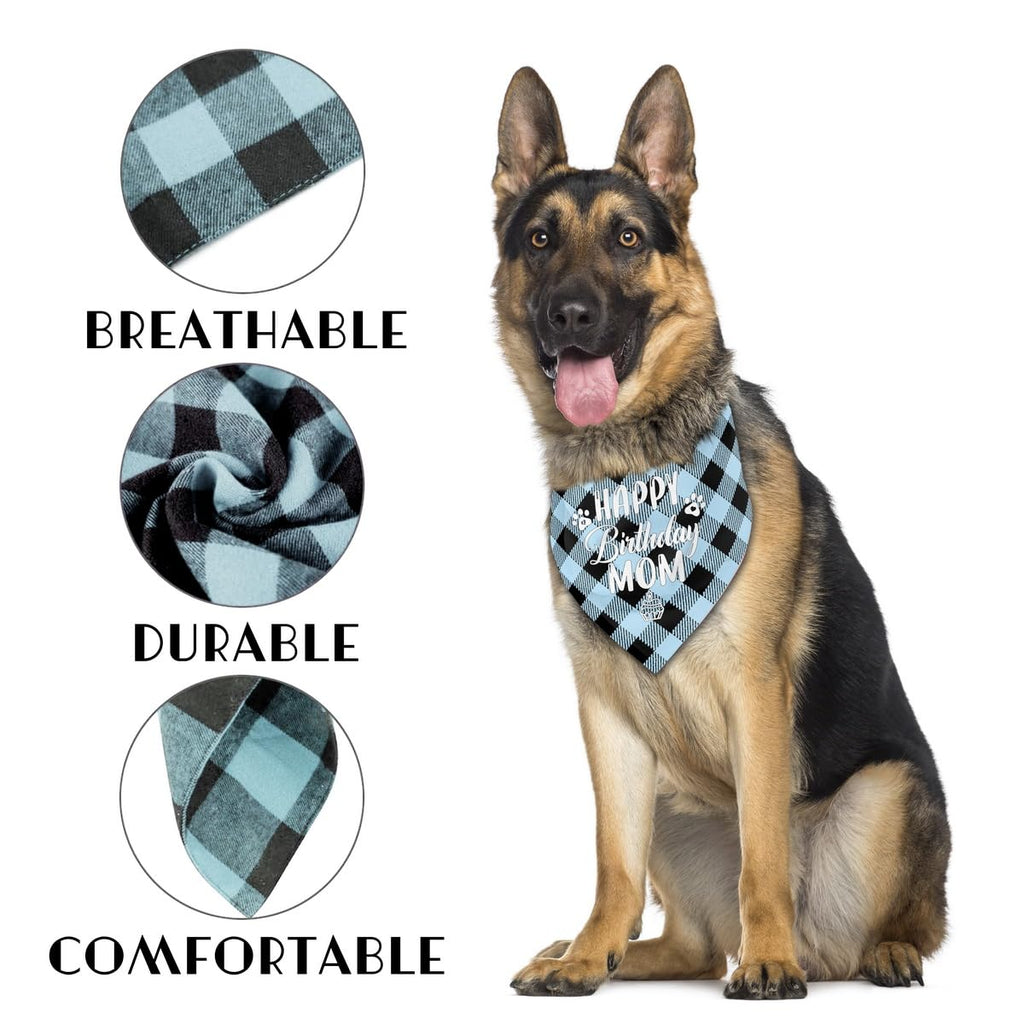 Dog Bandana for Happy Birthday Mom - Classical Plaid Printing Scarf Accessories, Pet Gift for Mom's Birthday Party (L16)