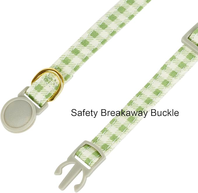 YUDOTE Bowtie Cat Collar with Bell, 2 Pack Cotton Breakaway Kitten Collars with Removeable Bow Stylish Cat Collars, Floral Green & Plaid