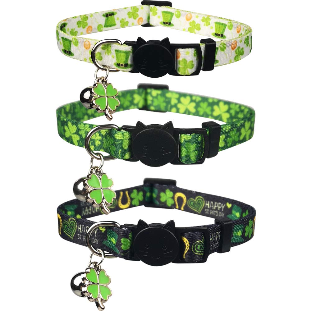 3 Pack St. Patrick's Day Cat Collar with Bell Breakaway Adjustable