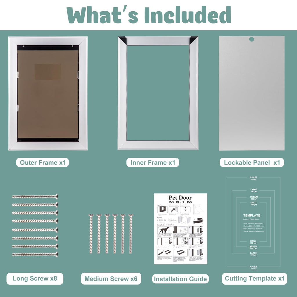 Dog Door Aluminum Pet Door with Large Flap 11" x 16", Doggie Door Designed with Automatic Closing Magnetic Flap, Telescoping Tunnel & Lockable Sliding Panel for Extreme Weather, Large