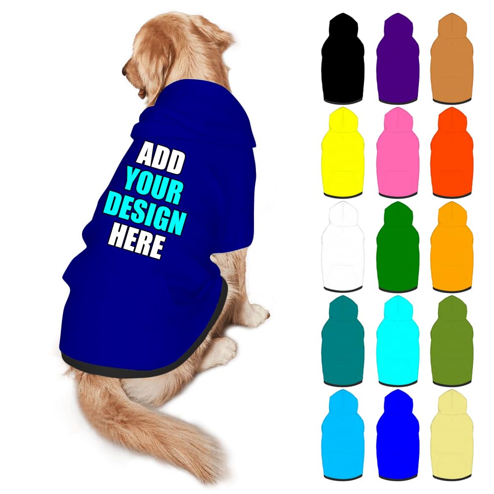 Mynvzrk Personalized Dog Hoodie Customized with Name Photo Pet Warm Sweater Hoodie for Medium Large Dogs & Cat Puppy, Indigo, XXL