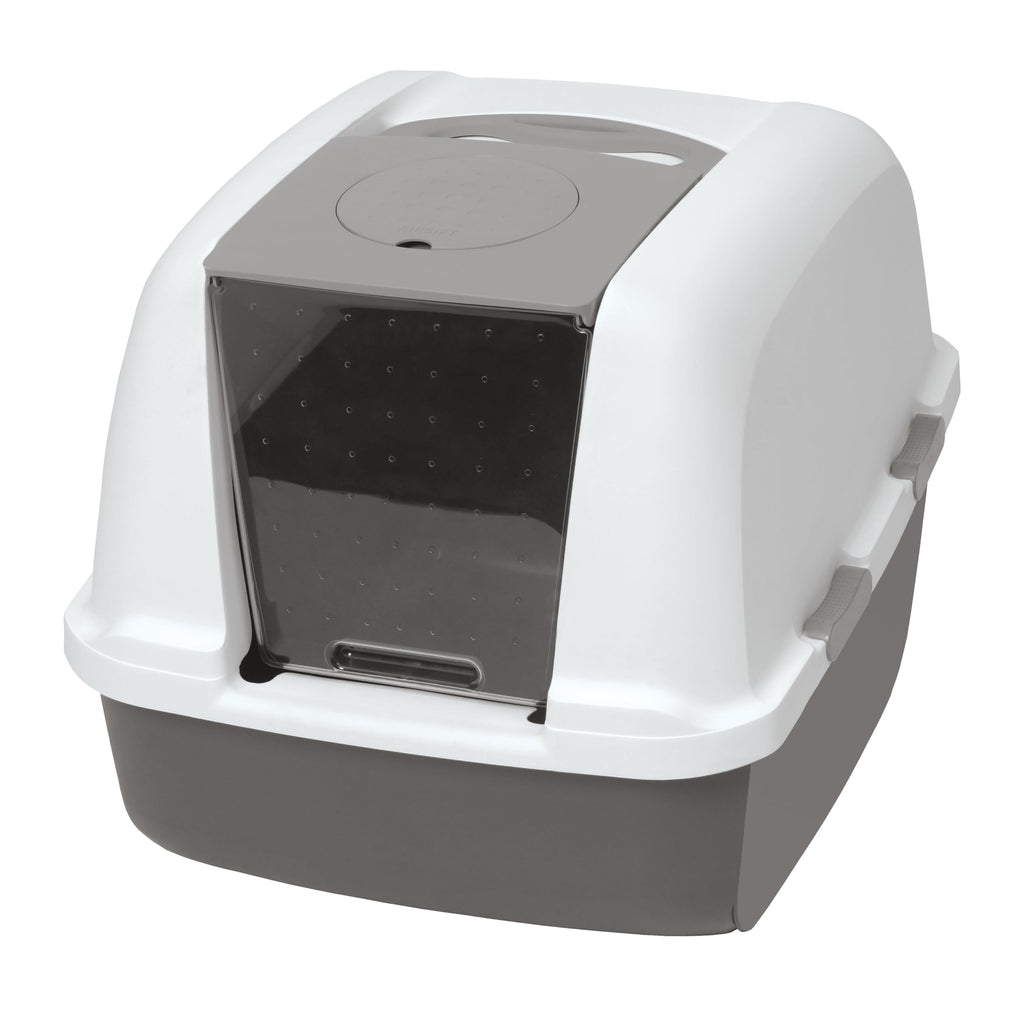 Catit Airsift Jumbo Hooded Litter Pan, Warm Gray/White
