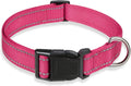Reflective Dog Collar with Buckle Adjustable Safety Nylon Collars for Small Medium Large Dogs, Pink XL