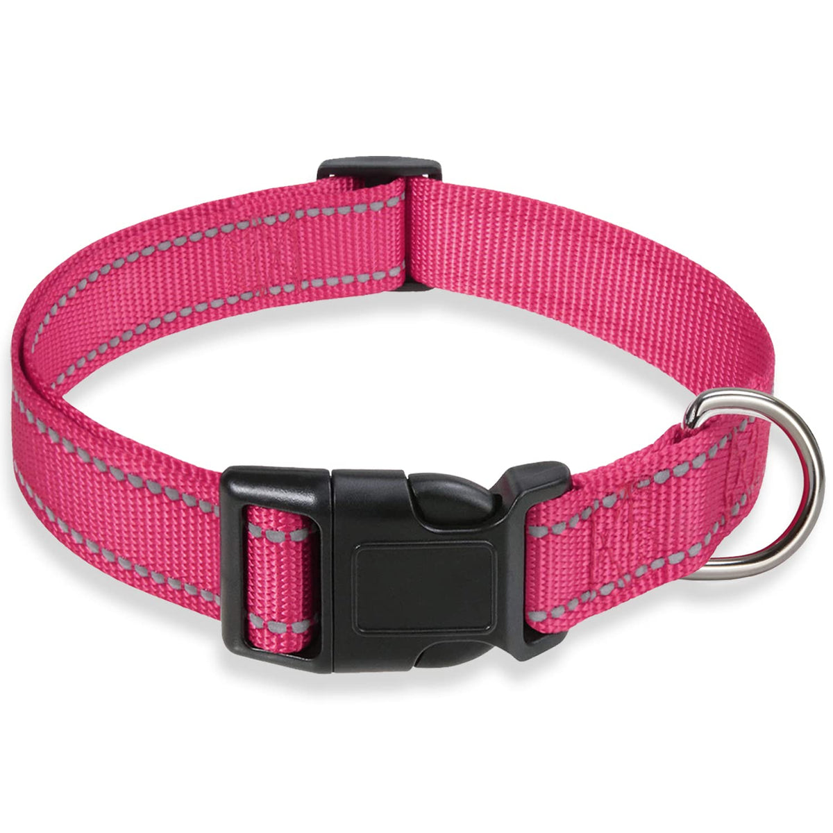Reflective Dog Collar with Buckle Adjustable Safety Nylon Collars for Small Medium Large Dogs, Light Pink L
