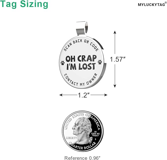 MYLUCKYTAG QR Code Pet ID | Personalized Dog & Cat Collar Tag | Online Profile with Instant Scanned Location Alert Email