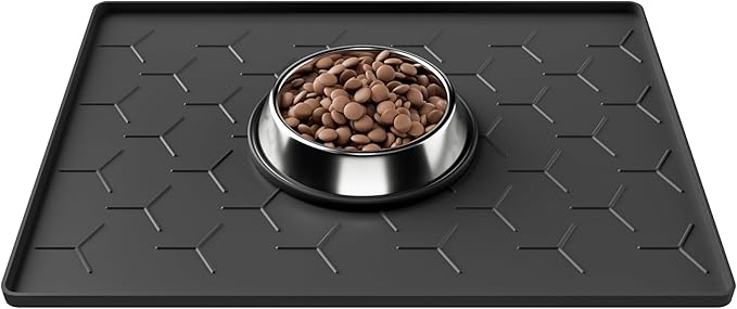 Pieviev Silicone Dog Cat Food Bowl Mat, Waterproof Raised Edge, 24'' x 16''