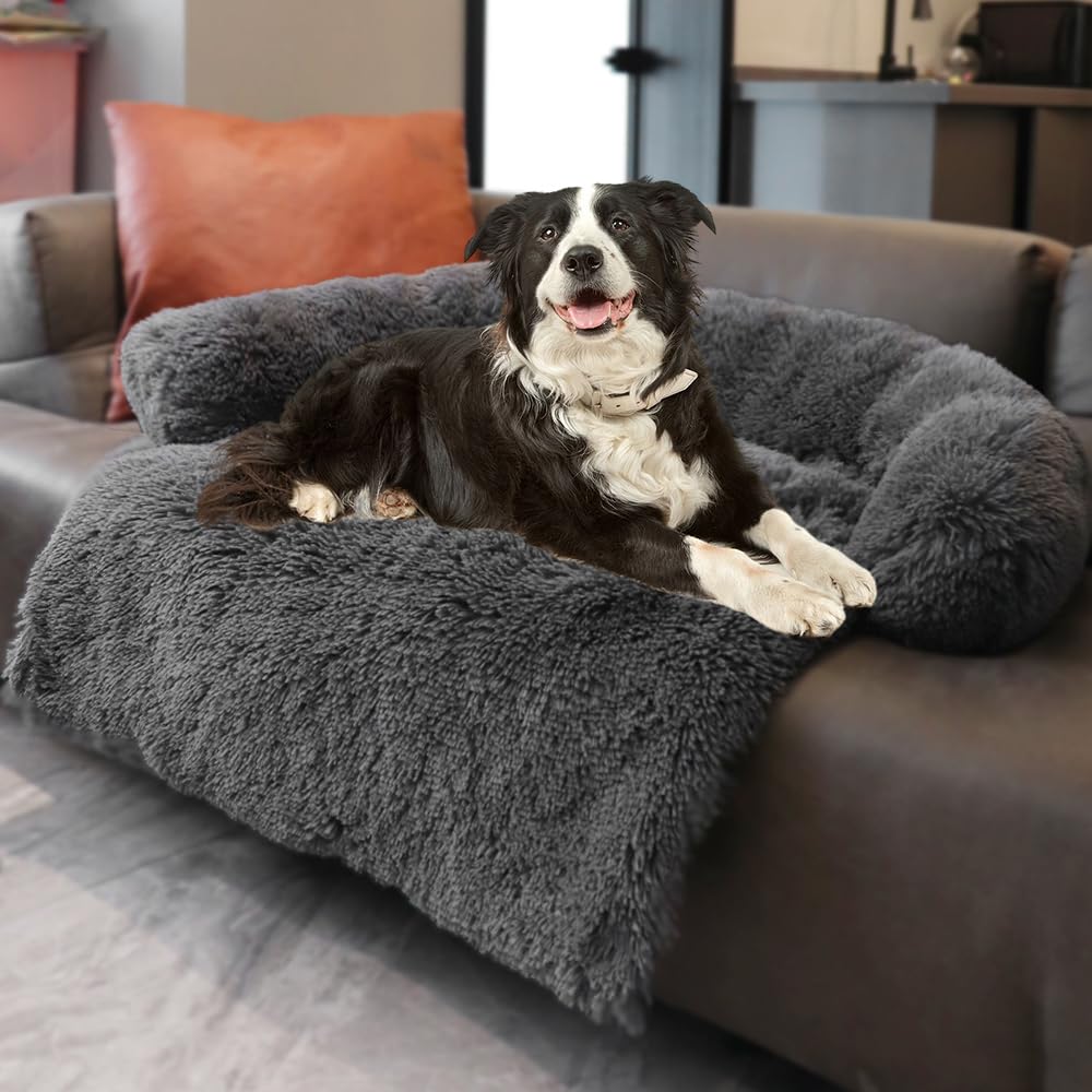 Tinaco Calming Dogs/Cats Bed Mats, Dog Pad Washable Removable Couch Cover, Plush Long Fur Mat for Pets, Waterproof, Perfect for Small, Medium and Large Dogs and Cats (Desert Brown, 45"x37"x 6.0")